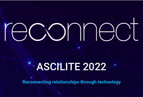 ASCILITE 2022 theme banner: reconnecting relationships through technology